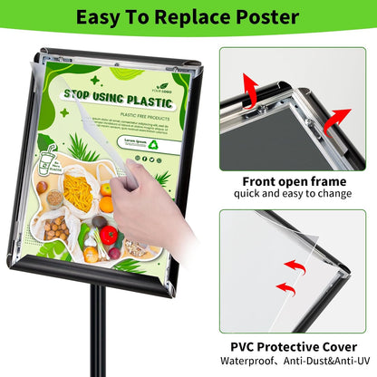 2Packs Adjustable Pedestal Sign Holder Stand 8.5''x11'', Floor Standing Poster Sign Stand, Aluminum Frame for Vertical/Horizontal View Sign stand,Outdoor/Indoor Standing Sign Holders, Black