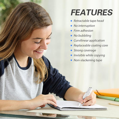 Refillable Retractable Quick Dry White Correction Tape,Mini Small Aesthetic Cute Correction Tape, with Easy to Use Kawaii Pen Shaped Applicator,for School Office Supplies