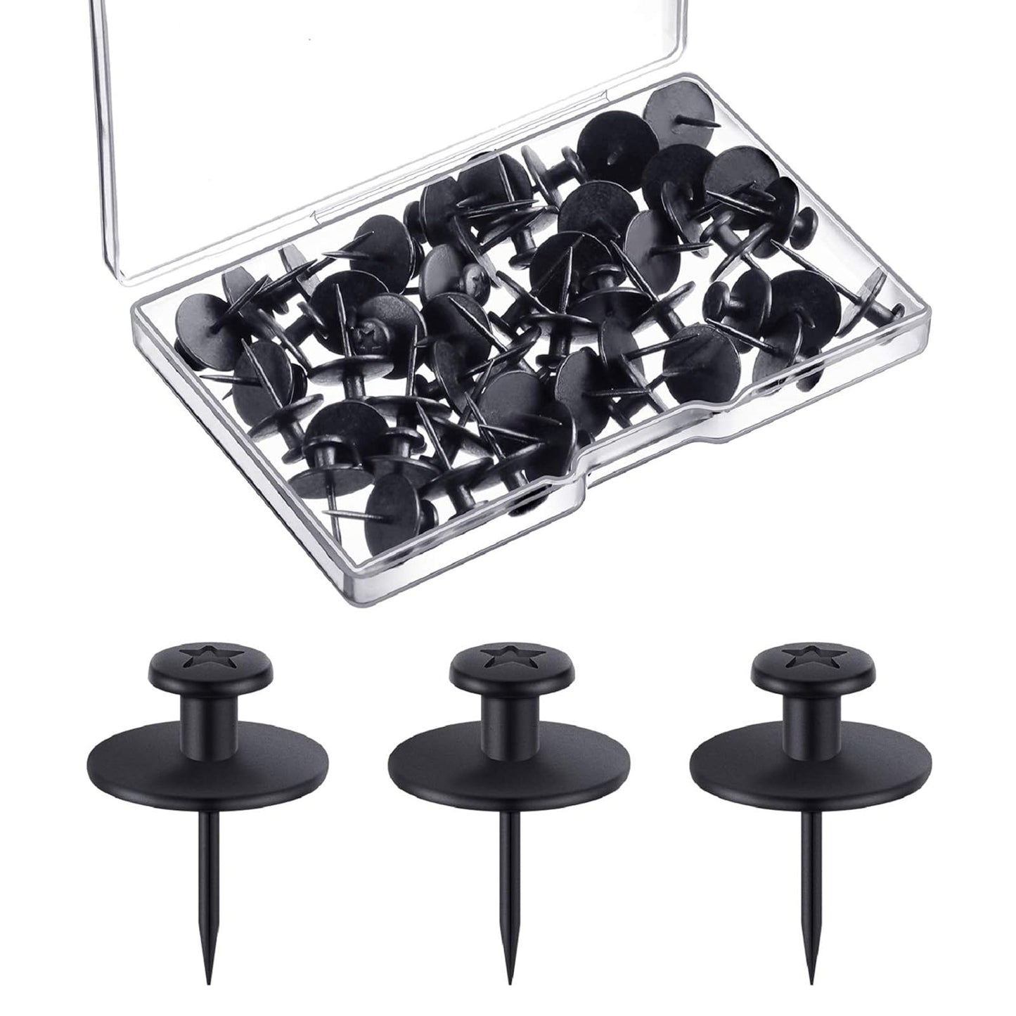 Hotop Push Pins Picture Hangers Double Headed Thumb Tacks Wall Hooks for Wall Hangings Picture Hangers Nails Small Photo Hanging Hook Pins for Home Office Photo Decor(Black,50 Pieces)