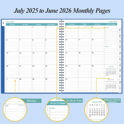 2025-2026 Planner - Academic Planner 2025-2026 from July 2025 to June 2026 with 12 Monthly Tabs, Flexible Cover, Inner Pocket, 8.5" x 11", Blue