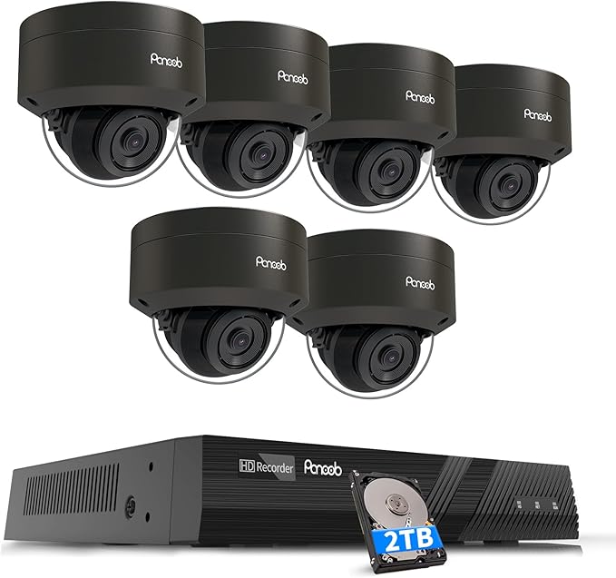 4K PoE Security Camera System, 6X 8MP IK10-Vandal Proof IP Surveillance Dome Cameras Outdoor with Person Vehicle Detection, IP66 100ft IR Night Vision, 4K 8CH PoE NVR 2TB HDD, PD54B0608-8M