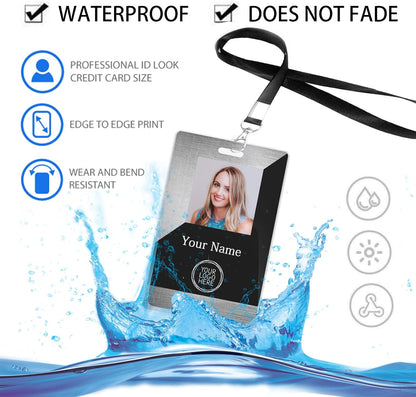 Custom Id Badge, Personalized Employee Photo Identification Card with Lanyard, Durable ID Card for Office Worker Doctor Nurse Student-Vertical-Template8