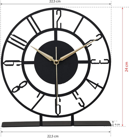 Metal Table Clock | 8.9 x 9.5 inch Size Round Silent Running Metal Black Clocks | Living Room and Bedside Suitable Table Decorations for Home and Office