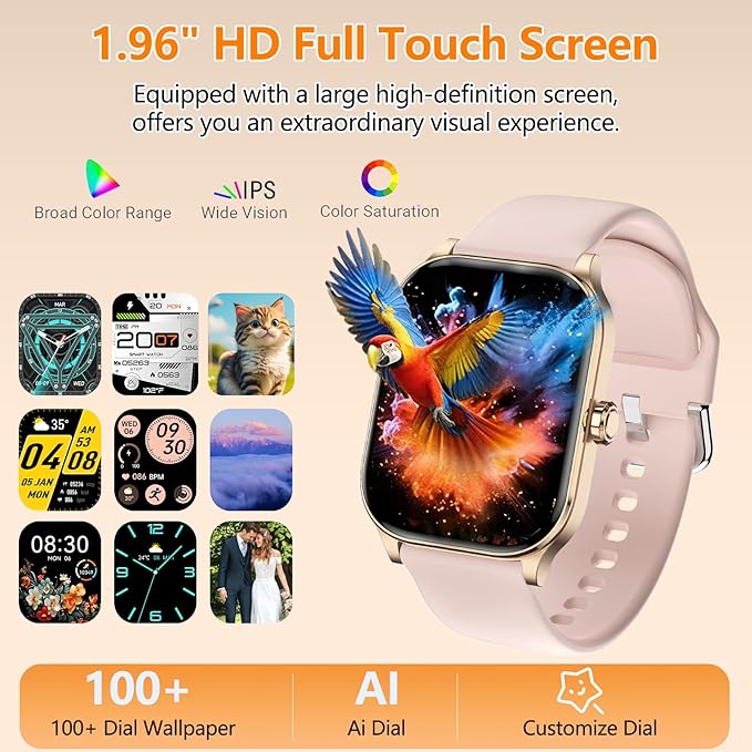 Smart Watch for Women Men with Text and Call, 2025 New AI Smartwatches with Heart Rate/SpO2/Sleep/Stress Monitor, 100+ Sports Modes, GPS Fitness Watches Compatible with iOS/Android (GPS, Pink)