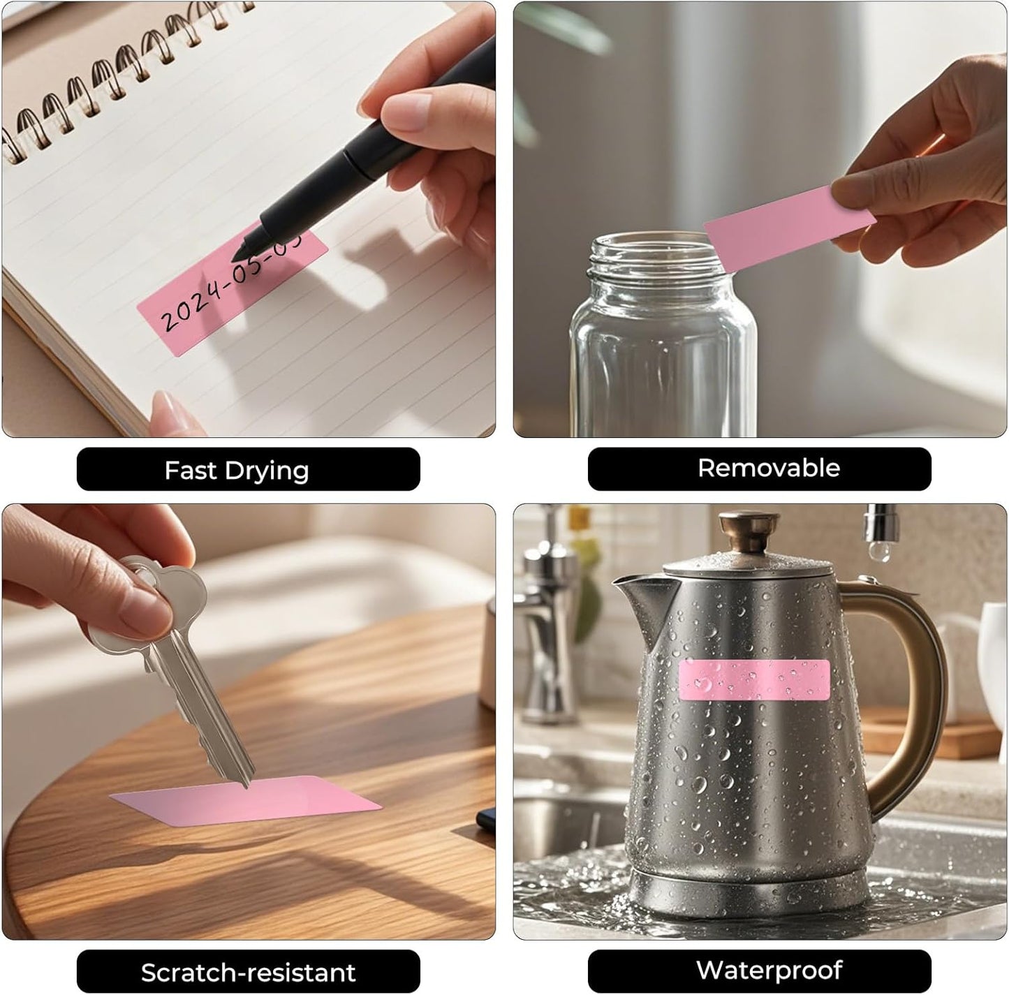 Rectangle Label Stickers 3×1 Inch Vinyl Removable Pink Sticker Waterproof Writable File Folder Moving Labels for Boxes Home Office Labeling 160 PCS