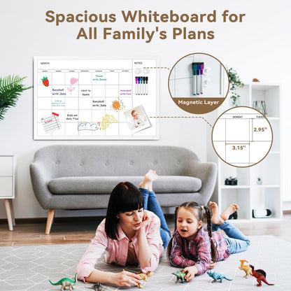 VUSIGN Magnetic Dry Erase Calendar White Board for Wall, 30"x20" Calendar Whiteboard, White Wood Style Frame, Includes 2 Magnets and 5 Markers