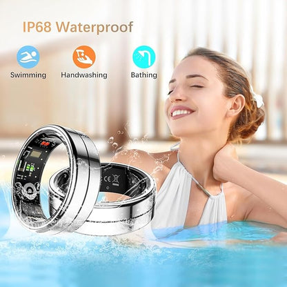 Fit Ring, Smart Health Rings for Women Men with Heart Rate,Blood Oxygen,HRV,Stress Level, Sleep Monitor, Step Tracker, No Subscription Fee, IP68 Waterproof Smart Ring for iphone &Android (Silver, 13#)