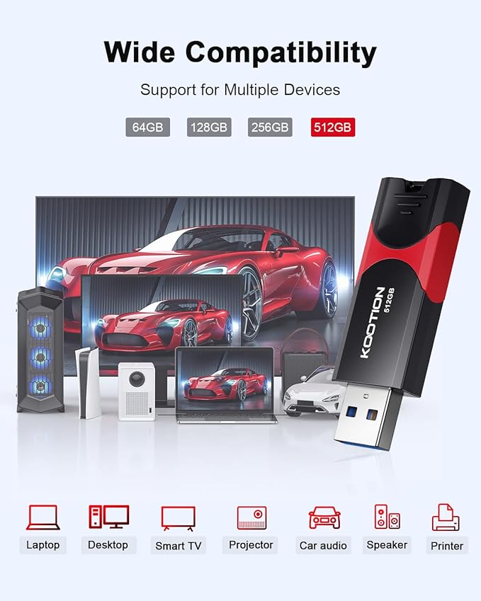 KOOTION 512GB USB Flash Drive 3.0 Thumb Drive, Retractable Zip Drive USB Memory Stick for Backup, Compatible with Laptop/TV/Mac Book/Car Audio
