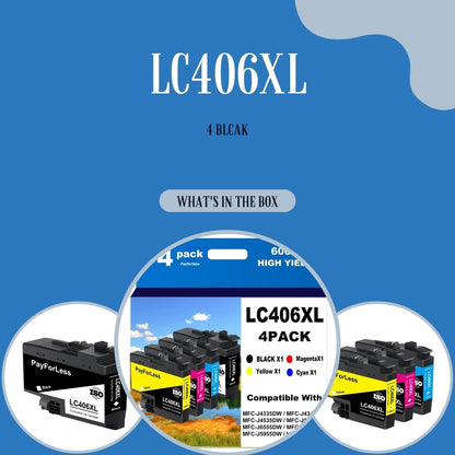 LC406XL for LC406 Ink Cartridges for Brother Printer for Brother MFC-J4335DW MFC-J4535DW MFC-J5855DW MFC-J6555DW MFC-J6955DW Printer 4 Pack(Black Cyan Magenta Yellow)