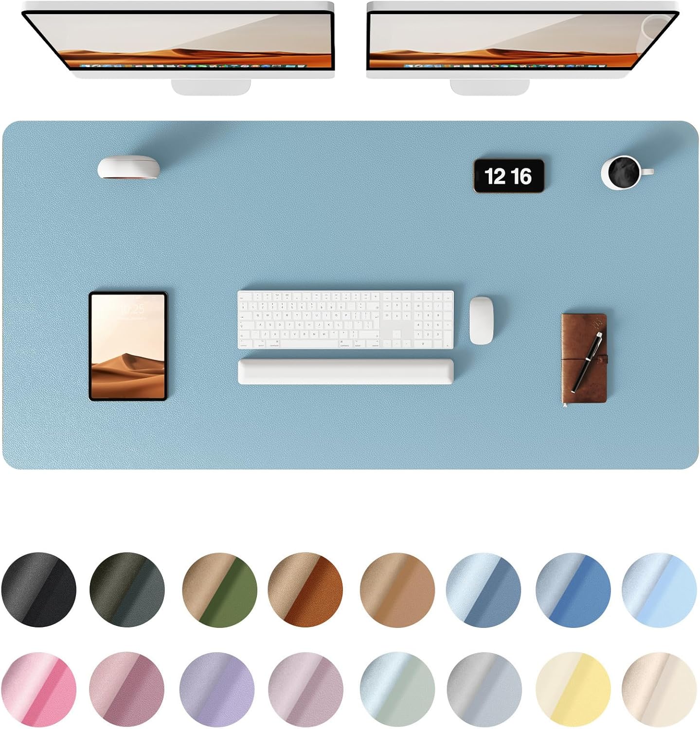 YSAGi Leather Desk Protector, Office Mat, Large Mouse Mat, Non-Slip PU Leather Blotter, Laptop Pad, Waterproof Writing Pad for Office and Home (Ice Blue, 47.2" x 23.6")