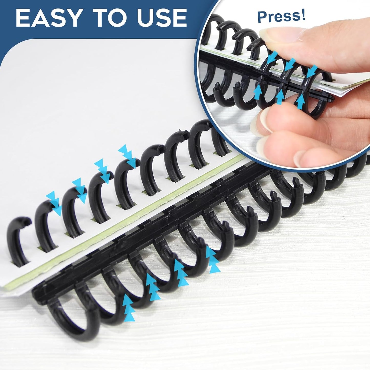 Rayson PROC1230BK Click Binding Spines, 3:1 Pitch, 1/2" Diameter, 90 Sheets Binding Capacity, Black, 30/Box