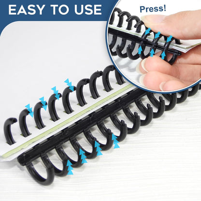 Rayson PROC1230BK Click Binding Spines, 3:1 Pitch, 1/2" Diameter, 90 Sheets Binding Capacity, Black, 30/Box