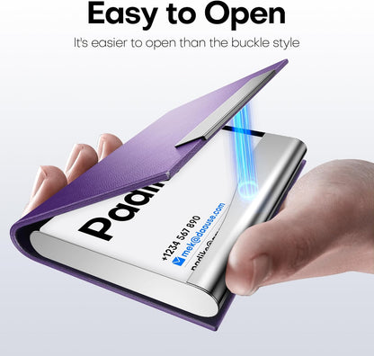 Padike Business Card Holder, Business Card Case Professional PU Leather & Stainless Steel Multi Card Case,Business Card Holder Wallet Credit Card ID Case/Holder for Men & Women. (Purple)