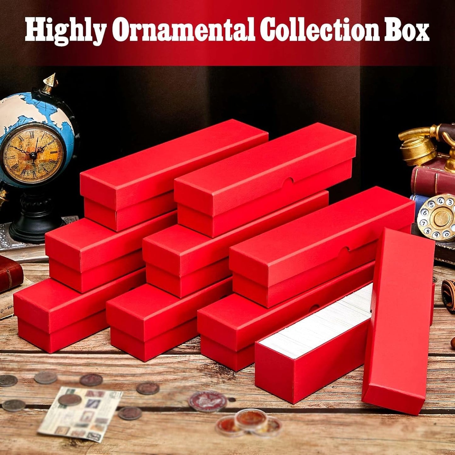 Teling 8 Pcs Coin Storage Box 2x2inch Flip Holders Collectors Coin Supplies Holders for Cents Collection Cardboard (Red)