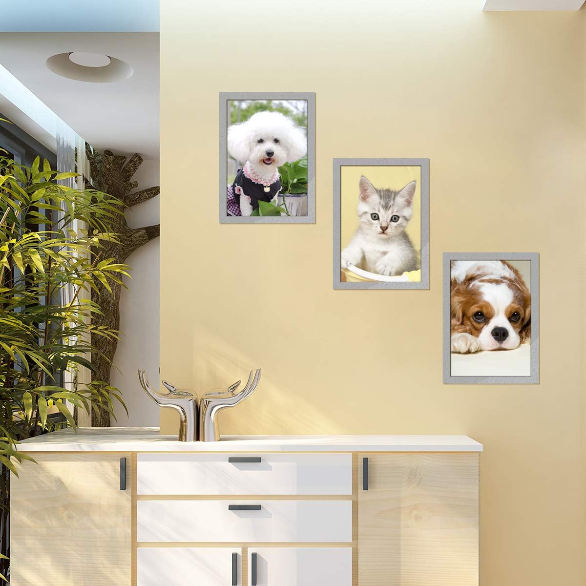 Document Sign Holder Pockets with Adhesive Back, Plastic Poster Picture Notice Display Frame for Window/Door/Wall/Cabinet, 8.5 x 11.6 Inches, Silver, 12 Pack