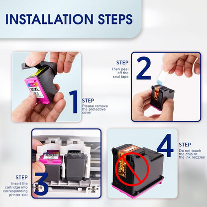 65XL 65 Ink Cartridges Black/Color Combo Pack Compatible for HP Ink 65 Works with Envy 5052 5055 5070 deskje 2600 2622 2652 2655 3700 3755 3772 (1 Black, 1 Color) 2-Pack