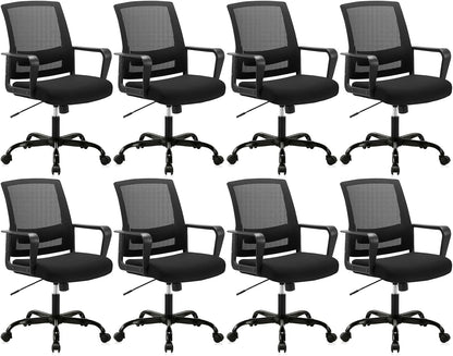 CLATINA Ergonomic Rolling Mesh Desk Chair with Executive Lumbar Support and Adjustable Swivel Design for Home Office Computer Black 8 Pack