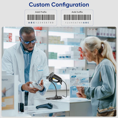 Eyoyo Handheld 2D Barcode Scanner with Gooseneck Stand, Automatic USB Wired QR Code Scanner Bar Code Reader Support Screen Scanning for PC POS System Library Store Supermarket Check-Out, Inventory