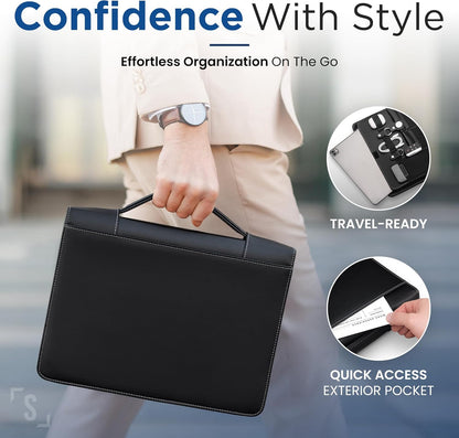 STYLIO Zipper Portfolio with Carrying Handle | Removable 1" 3-Ring Binder w/Clipboard Padfolio | Organizer for Documents, iPad, Tablet, Phone, Notebook | Business Leather Binder for Men Women