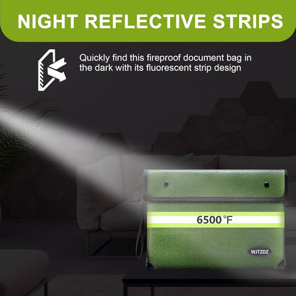 Upgraded Fireproof Money Bag, 10 Layers of Heat Insulated Materials, 6500F Fireproof, Waterproof Zipper, Reflective Strip, Document Bag with Handle for Cash, Important Documents