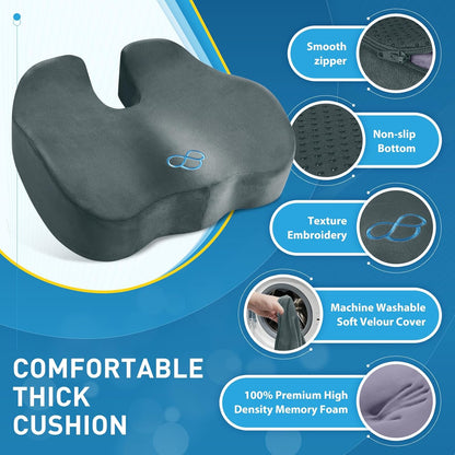BlissTrends Seat Cushion,5.2in Thick Memory Foam Cushions for Office Chair, Car Seat, Airplane, Relieving Pressure Tailbone Sciatica Back Pain for Long Sitting Office Workers, Car Drivers DarkGreen