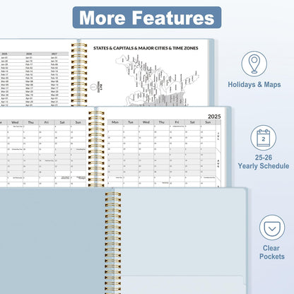 SUNEE 2025-2026 Appointment Book, Quarter-Hourly, Weekly & Monthly - from July 2025 to June 2026, 8.5"x11" Academic Planner, Flexible Cover, Note Pages, Pockets, Bookmark, Spiral Binding, Blue