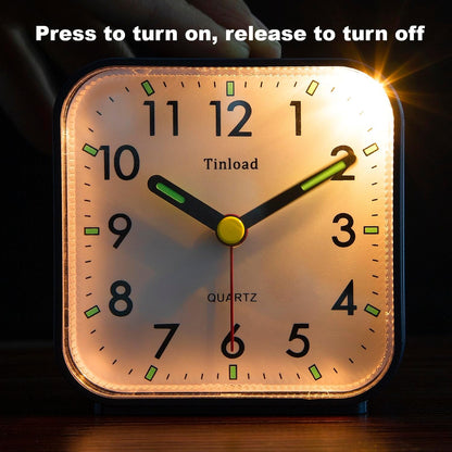 Small Battery Operated Analog Alarm Clock Silent Non Ticking, Ascending Beep Sounds, Snooze,Light Functions (Blue)