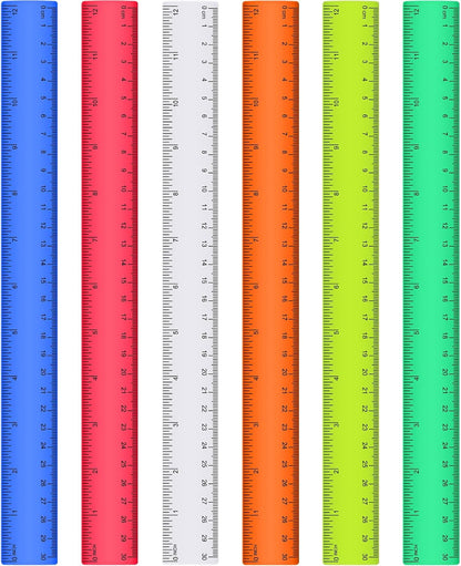 Zonon 6 Pcs 12 Inch Ruler Bulk Colorful Plastic Flexible Straight Metric Rulers with Centimeters and Inches Drafting Measuring Tool for Classroom School Students Education