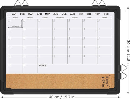 EAONE 16x12 in Double Side Whiteboard Calendar & Cork Board Combo for Wall, 3 in 1 Magnetic Dry Erase Whiteboard Monthly Calendar and Bulletin Board with Aluminum Frame for Home Office Kitchen