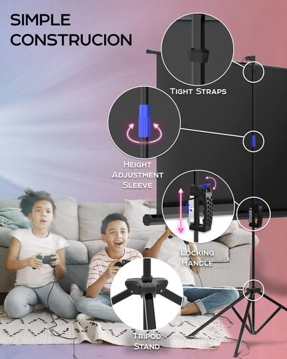 Projector Screen with Stand 60 inch - Indoor and Outdoor Projection Screen for Movie or Office Presentation - 16:9 HD Premium Wrinkle-Free Tripod Screen for Projector with Carry Bag and Tight Straps