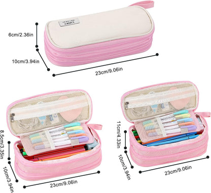 Big Pencil Case Zipper Pencil Pouch Organizer Large Capacity Pen Bag with Handle Portable for Girls Kids Adults Gift Pen Case for School Home Office Light-pink