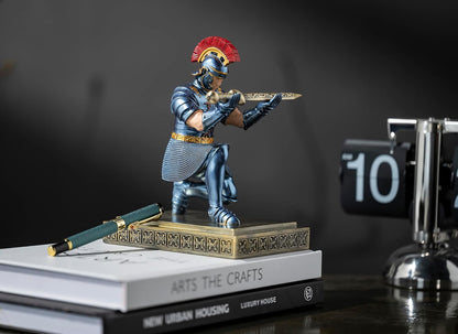 Roman Praetorian Warrior Knight Pen Holder Desk Ornament Resin Pencil Holder Desk Accessories and Organizer for Office with a Letter Opener (Blue)