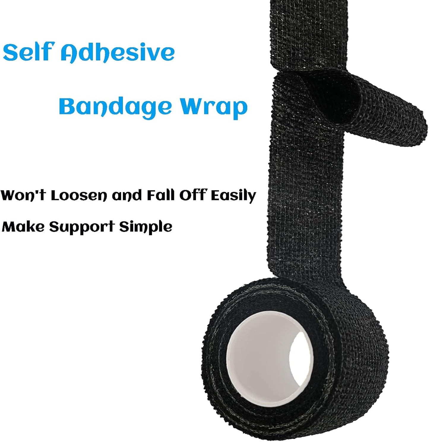 24 Rolls Black Elastic Self Adhesive Bandage Wrap, Breathable Flexible Fabric Non Woven Cohesive Bandage, Ankle Sprains Swelling Medical First Aid Sports Athletic Tape, Dogs Pet Vet Wrap 2 in
