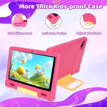 Gleeso Kids Tablet, Android 15 Tablet for Kids 10 inch Octa-Core with Case, 128GB 1TB TF Card Expandable for Toddler Children, Parental Control, Dual Camera, WiFi,Gift（Pink）