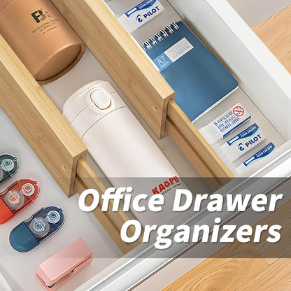 Bamboo Drawer Organizers 4 Pack, 17-22" Adjustable Spring Loaded Dividers for Kitchen Utensils, Silverware, Clothes, Dresser, Bathroom and Office Storage