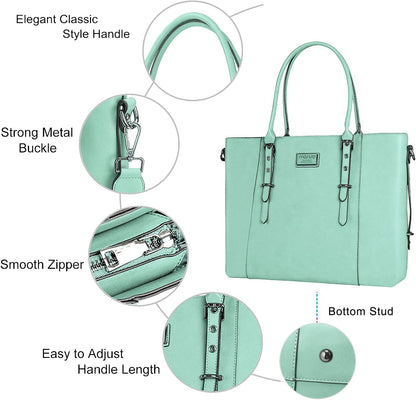 MOSISO PU Leather Laptop Tote Bag for Women, Waterproof Large Capacity Business Work Briefcase Shoulder Laptop Bag