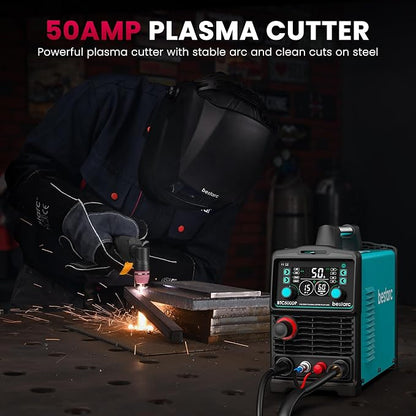 bestarc Plasma Cutter, [Pilot Arc][Large LED Display][Air Sensor] 50A bestarc Plasma Cutter Machine 110/220V Dual Voltage, 1/2 Inch Clean Cut 4/5 Inch Max Cut, Post Flow Mesh, 2T/4T for Beginners DIY