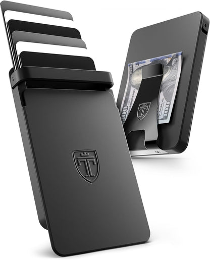 TRAVANDO SLYDE Aluminum Card Holder - RFID Blocking Slim Wallet for Men with Money Clip – Holds Up to 6 Cards – RFID Protected Credit Card Mens Wallet (Black)