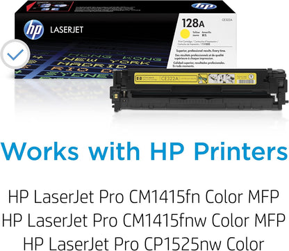 HP 128A Yellow Toner Cartridge | Works with HP LaserJet Pro CM1415 Color, CP1525 Color Series | CE322A