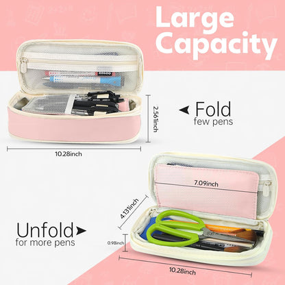 Pencil Case, Large Capacity Aesthetic Pencil Cases with Durable Zipper, Big Stationery Pencil Pouch for Women & Men, Adults Portable Storage Organizer Bag for College, office, Travel (Pink)