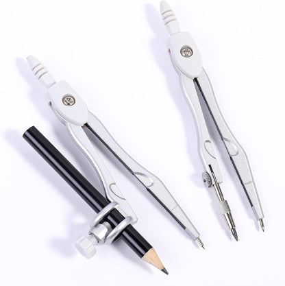 10 Pieces Math Geometry Kit Set Student Supplies with Shatterproof Storage Box,Includes Rulers,Protractor,Compass,Eraser,Pencil Sharpener,Lead Refills,Pencil,for School and Drawings（Grey）