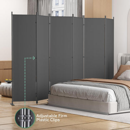 Helios&Hestia 6-Panel 6 ft Tall Indoor Folding Room Divider, Portable Privacy Screen, Freestanding Partition Separator, Temporary Wall Separation for Bedroom, Office, 120" W X 71" H, Dark Grey