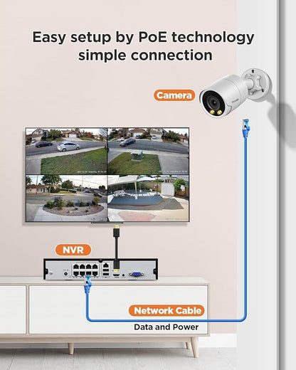 Security Camera System PoE, 8X 4MP Wired Bullet IP Cameras Outdoor Built-in Microphone, AI Human Vehicle Detection, 5MP 8CH NVR with 2TB HDD, Smart Color Night Vision, PB38F0808-4MD