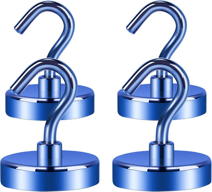 Neosmuk Magnetic Hooks Heavy Duty,Strong Magnet with Hook for Fridge, Super Neodymium Extra Strength Industrial Hooks for Hanging, Magnetic Hanger for Toolbox, Cruise, Grill(Navyblue,4 Pack)