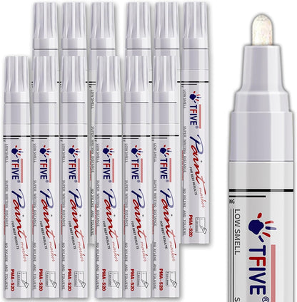 White Paint Pens Markers - 12 Pack Oil Based Permanent Marker, Medium Tip, Never Fade, Quick Dry, Waterproof Paint Pen for Rocks Painting, Wood, Fabric, Plastic, Canvas, Glass, Metal