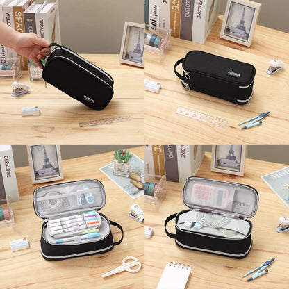 Dugio Big Pencil Case for Boys Teens Kids Zipper Pencil Pouch with Handle Organizer Pencil Bag Aesthetic Pencil Box for School Black