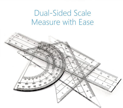 Drafting Compass Kit School Supply Set Featuring Geometry Compass, Protractor, Set Squares, and Ruler – for School Grade Boy snd Girl with Every Piece Compact in Carrying Case, Classic Blue
