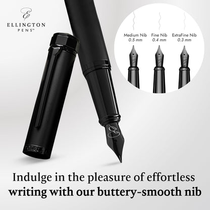 Luxury Fountain Pen Set - Fountain Pens For Writing - Smooth Fine Nib - Includes Refillable Ink Converter, 3 Ink Cartridges, Gift Box - Calligraphy, Journaling, Sketching (The Stealth)