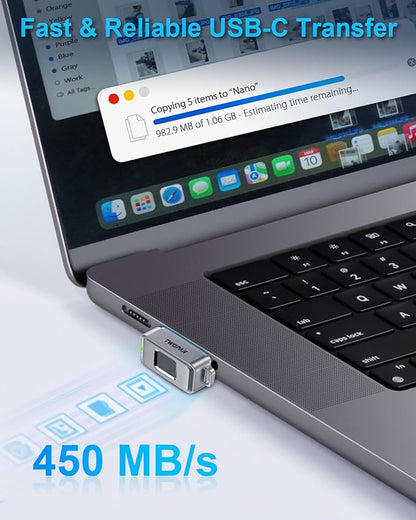 512GB Nano SSD with Fingerprint Lock, External SSD Hard Drive Storage for iPhone 17/16/15, MacBook, iPad, Steam Deck, PS5, Selfie Stick, Android, Travel and Backup