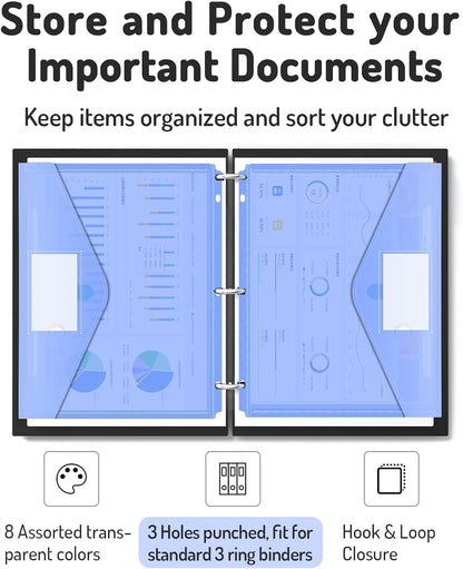 Forvencer Binder Pocket, 24 Pack Super Heavyweight Poly Binder Pocket with Tight Closure, Binder Folders Side Loading, 3 Ring Binder Pocket, Binder Dividers with Pockets, Letter Size, Assorted Colors